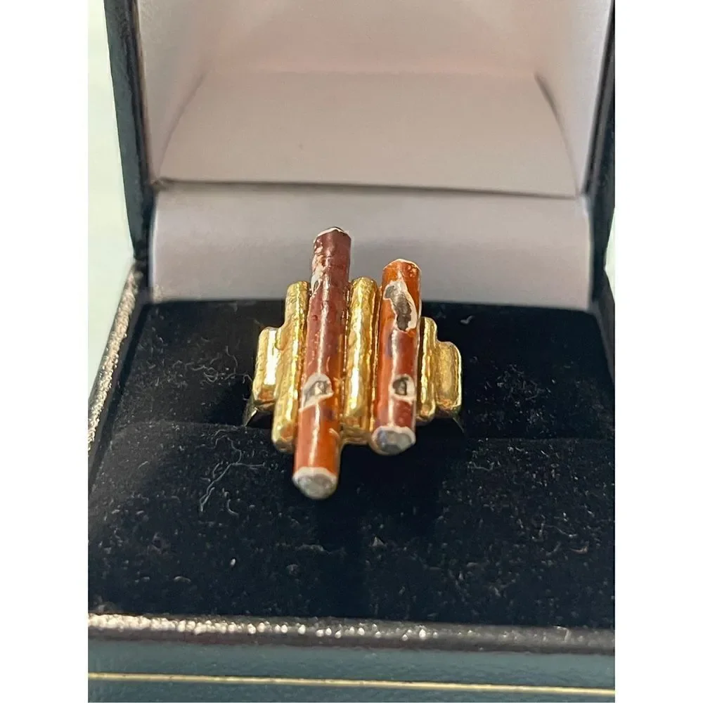 Ring 925 sterling cloisonné gold tone